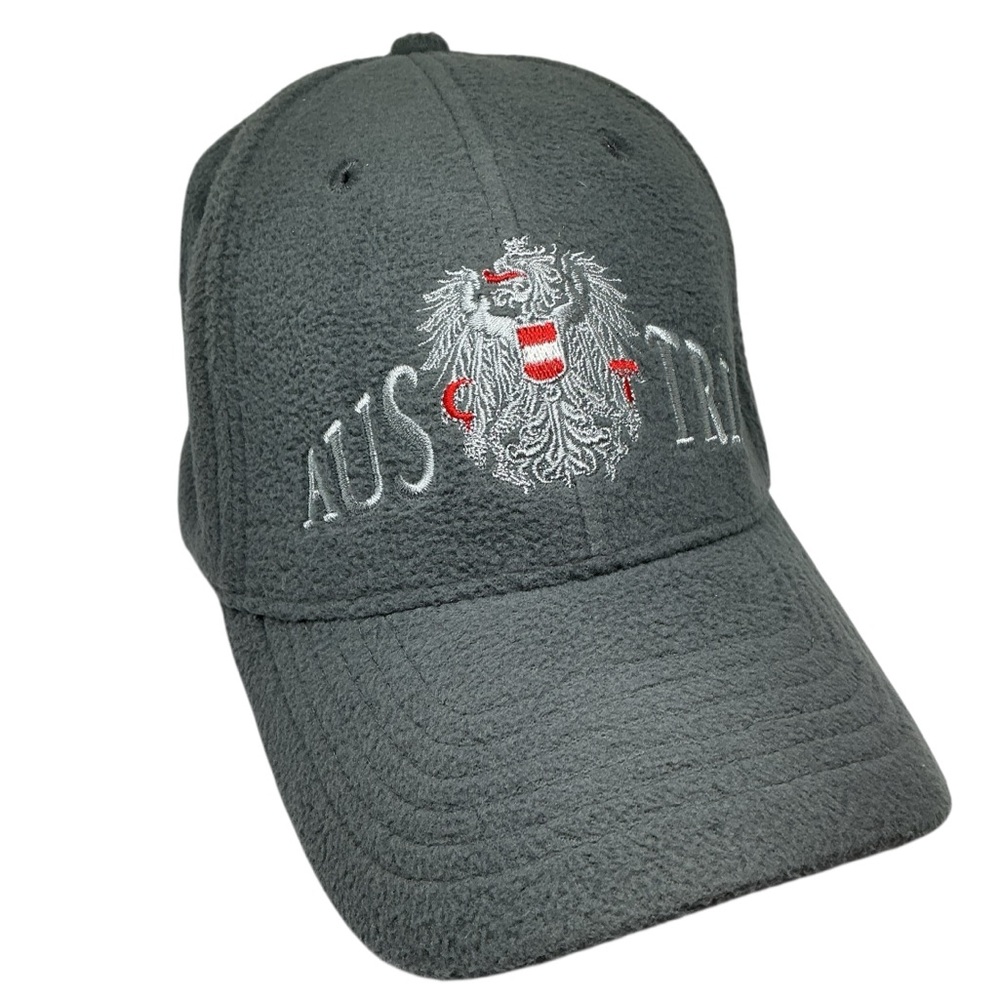 Austria Gray Fleece Ball Cap Embroidered Coat of Arms Ear Flaps